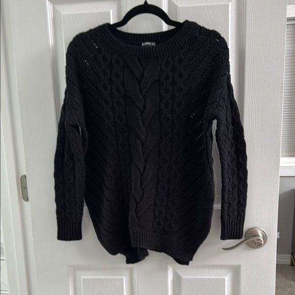 Express Black Crew Neck Sweater with Chunky Cable Knit Design - Picture 1 of 3